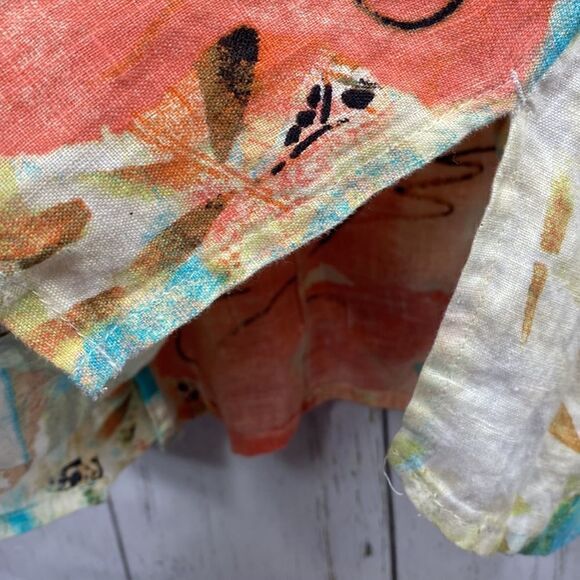 Vintage Chicos 100% Linen Tropical Snap Button Shirt Size L Coastal Grandma 90s - Picture 13 of 16